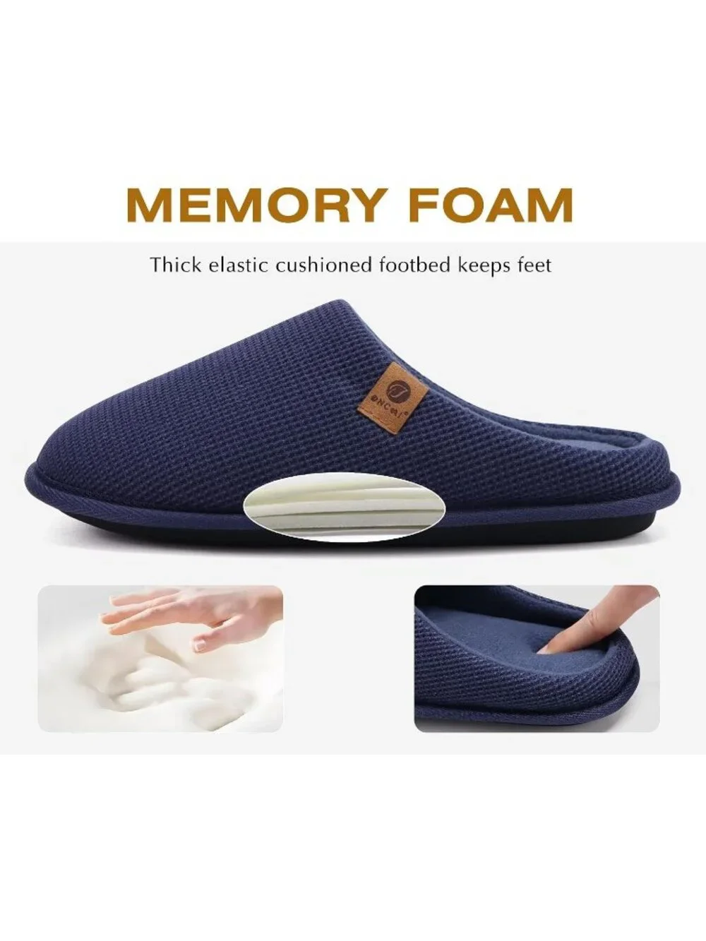 Men's Blue Cushion Memory Foam Shake Fleece Faux Fur Lining House Slipper Shoes